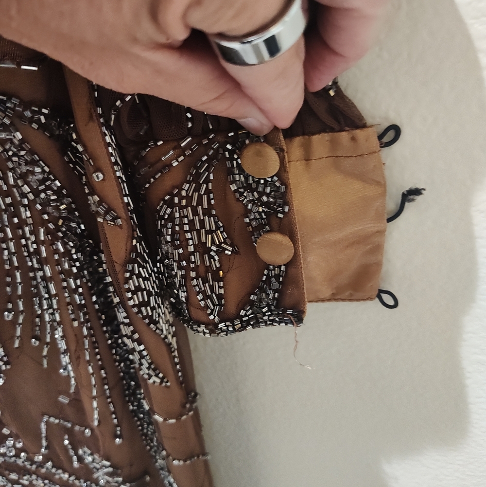 Mac Duggal Elegant Brown Beaded Dress - Picture 3 of 5